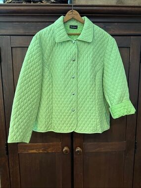 Tara Jones • Neon green quilted coat • jacket • women’s